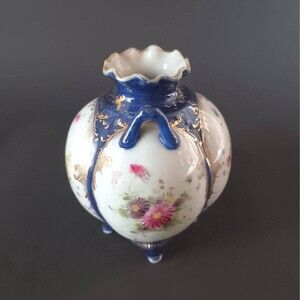 Antique Japanese Vase "Dowsie Coture" NPSK Cobalt Blue And Gold Painted Flowers